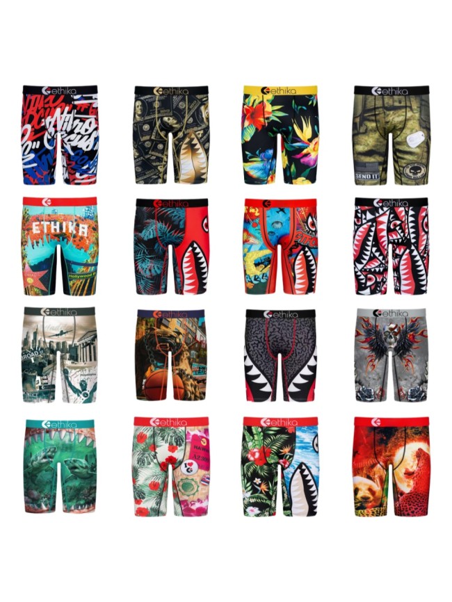 Shark Mouth Floral Skull Multi-Pattern Long Men's Quick Dry Extended Athletic Boxer Briefs 16 colors 29114318