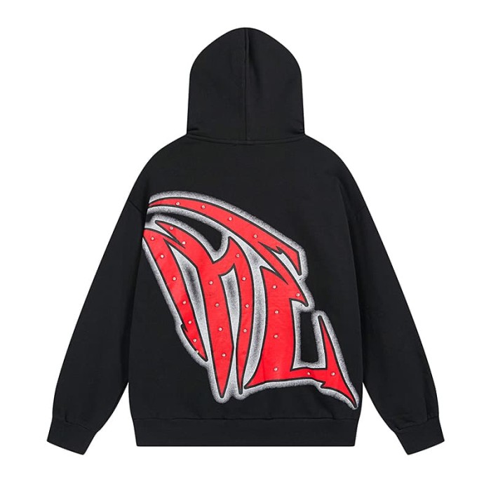 Angel Thorn Gothic Rhinestone Zipper Print Washed Hoodie 2 colors 29116530