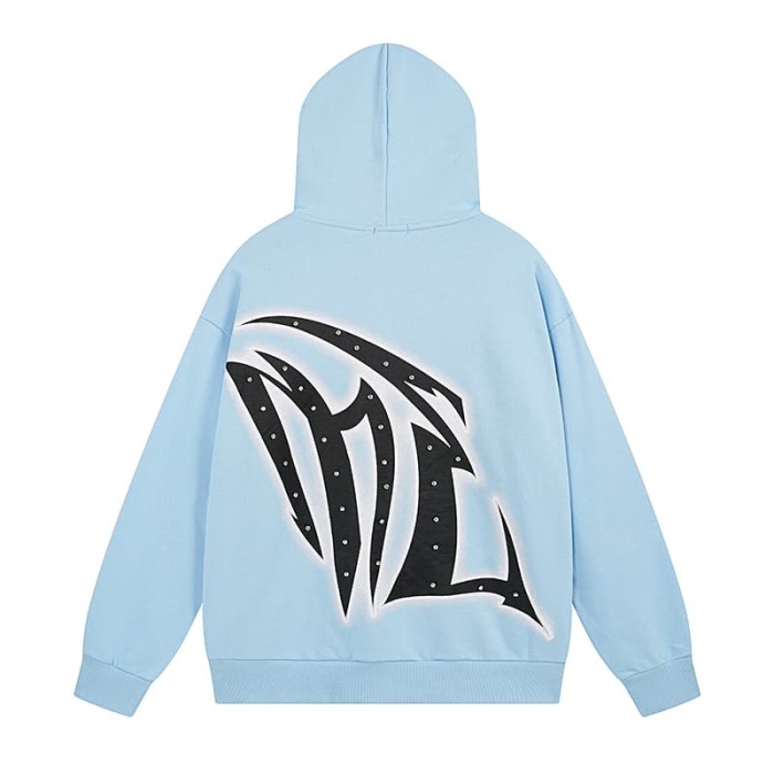 Angel Thorn Gothic Rhinestone Zipper Print Washed Hoodie 2 colors 29116530