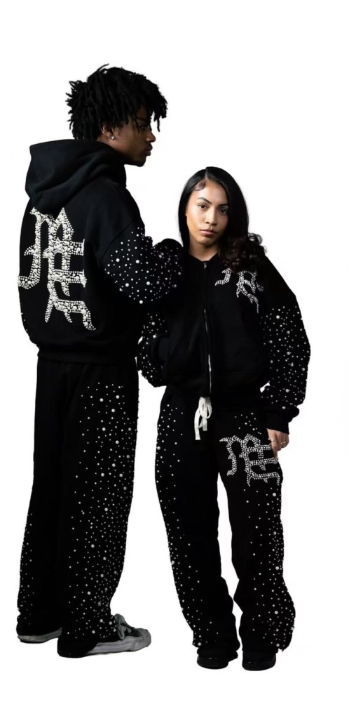 Dot Rhinestone Letter Sports Hoodie & Pants Set 29116537