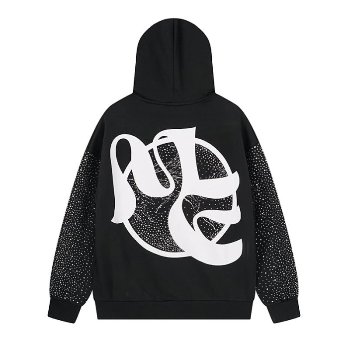 Cloud Piano Double Angel Rhinestone Print Washed Hoodie 29116524