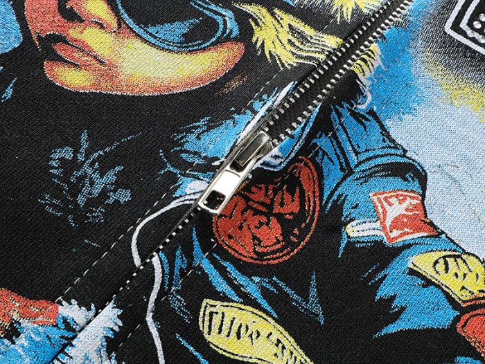 Vintage Skateboard Boy Rhinestone Zipper Print Washed Hoodie 29116527
