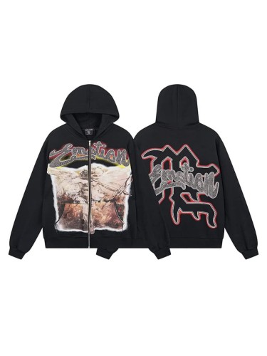 Archery Angel Oil Painting Rhinestone Zipper Print Washed Hoodie 29116529