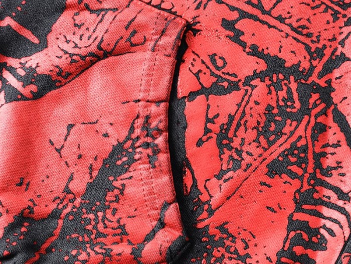 Crack Red Skull Zombie Zipper Print Washed Hoodie 29116526