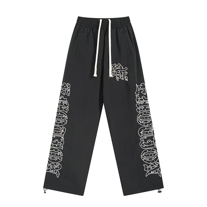 Side Gothic Letter Full Rhinestone Casual Pants 29116540