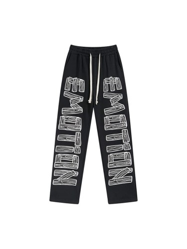 Wood Grain Stacked Letter Print Sweatpants 29116541