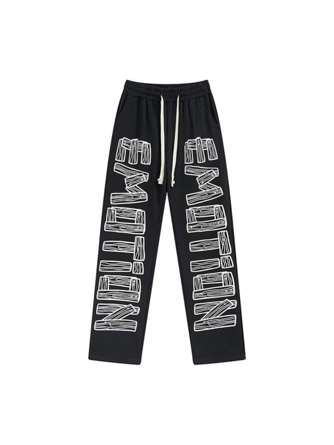 Wood Grain Stacked Letter Print Sweatpants 29116541