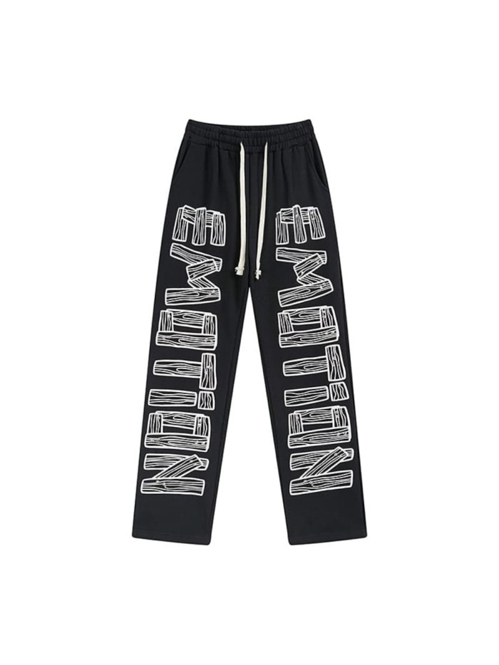 Wood Grain Stacked Letter Print Sweatpants 29116541