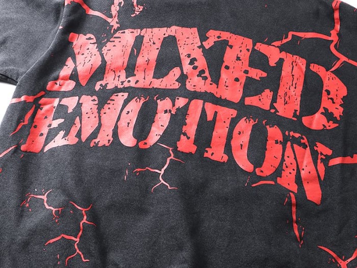 Crack Red Skull Zombie Zipper Print Washed Hoodie 29116526
