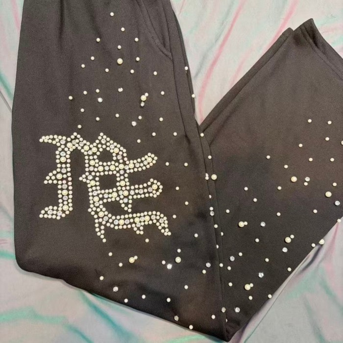 Dot Rhinestone Letter Sports Hoodie & Pants Set 29116537