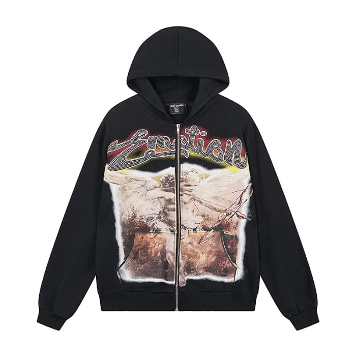 Archery Angel Oil Painting Rhinestone Zipper Print Washed Hoodie 29116529