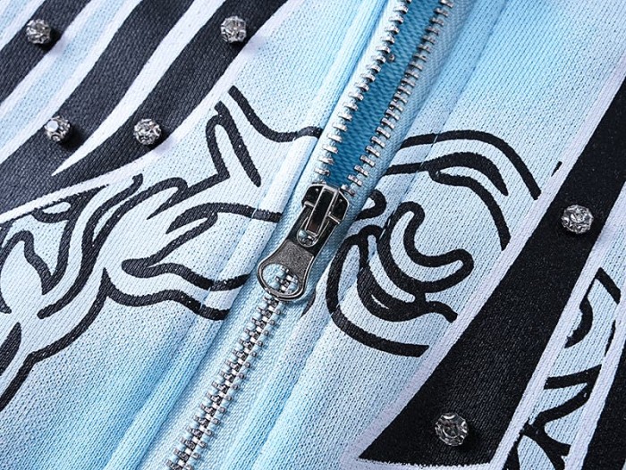 Angel Thorn Gothic Rhinestone Zipper Print Washed Hoodie 2 colors 29116530