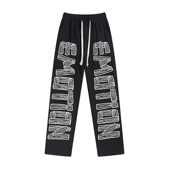 Wood Grain Stacked Letter Print Sweatpants 29116541
