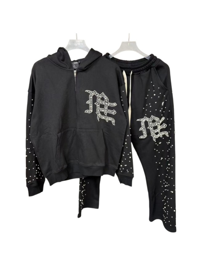Dot Rhinestone Letter Sports Hoodie & Pants Set 29116537