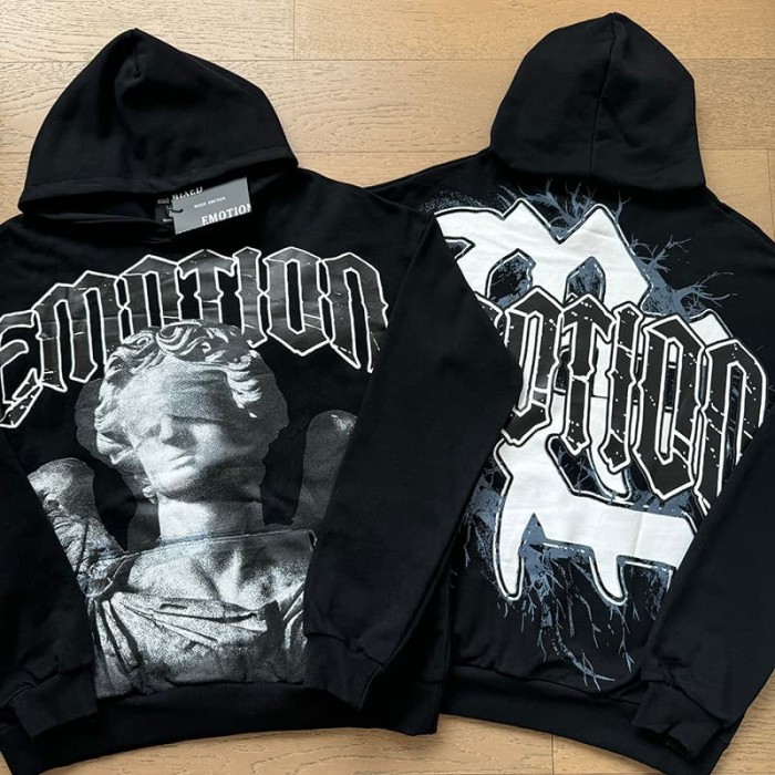 Broken Arm Plaster Angel Statue Print Washed Hoodie 29116522