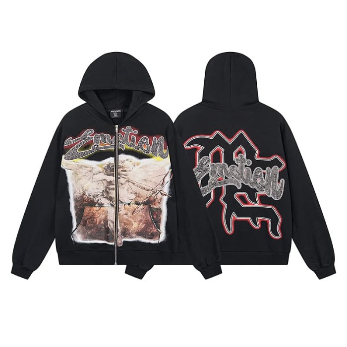 Archery Angel Oil Painting Rhinestone Zipper Print Washed Hoodie 29116529