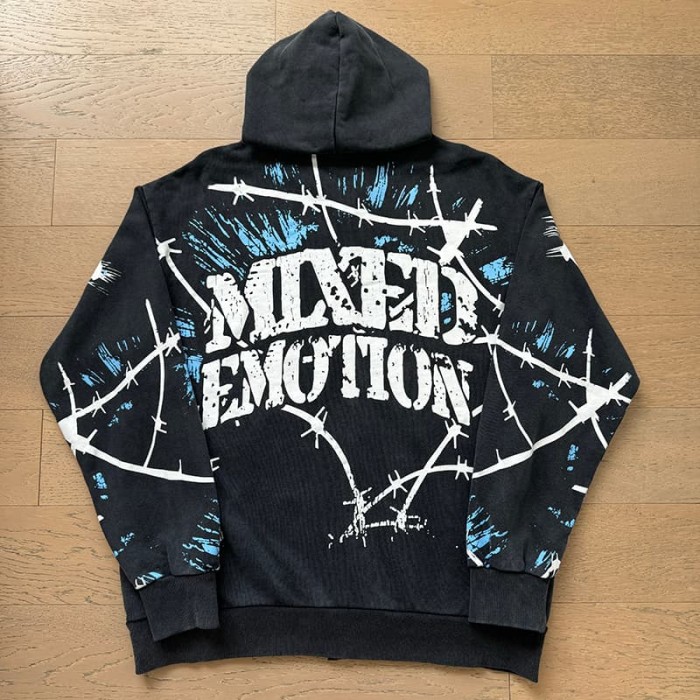 Gas Mask Wasteland Style Zipper Print Washed Hoodie 29116525