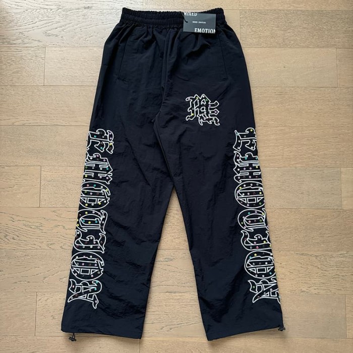 Side Gothic Letter Full Rhinestone Casual Pants 29116540