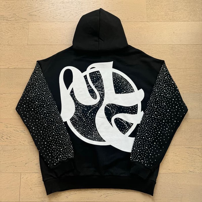 Cloud Piano Double Angel Rhinestone Print Washed Hoodie 29116524