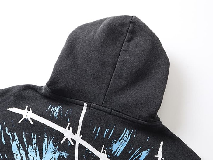 Gas Mask Wasteland Style Zipper Print Washed Hoodie 29116525