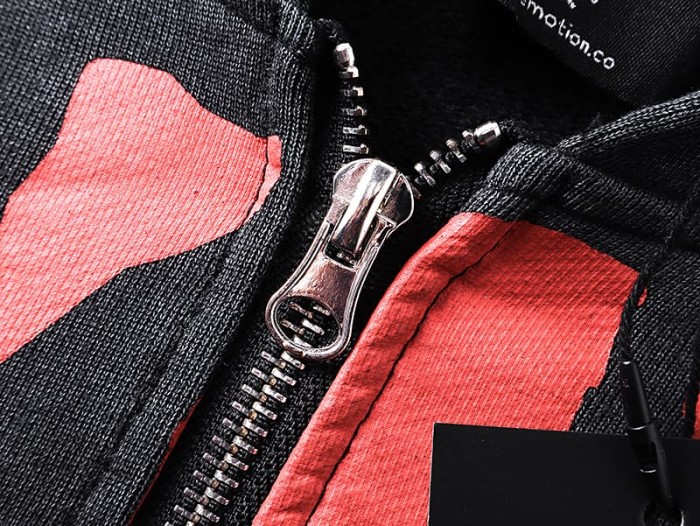 Crack Red Skull Zombie Zipper Print Washed Hoodie 29116526