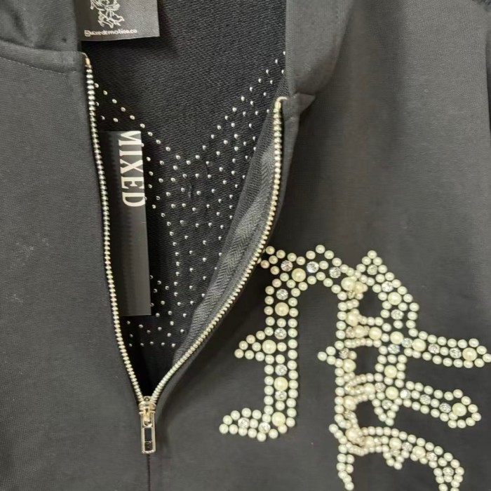 Dot Rhinestone Letter Sports Hoodie & Pants Set 29116537