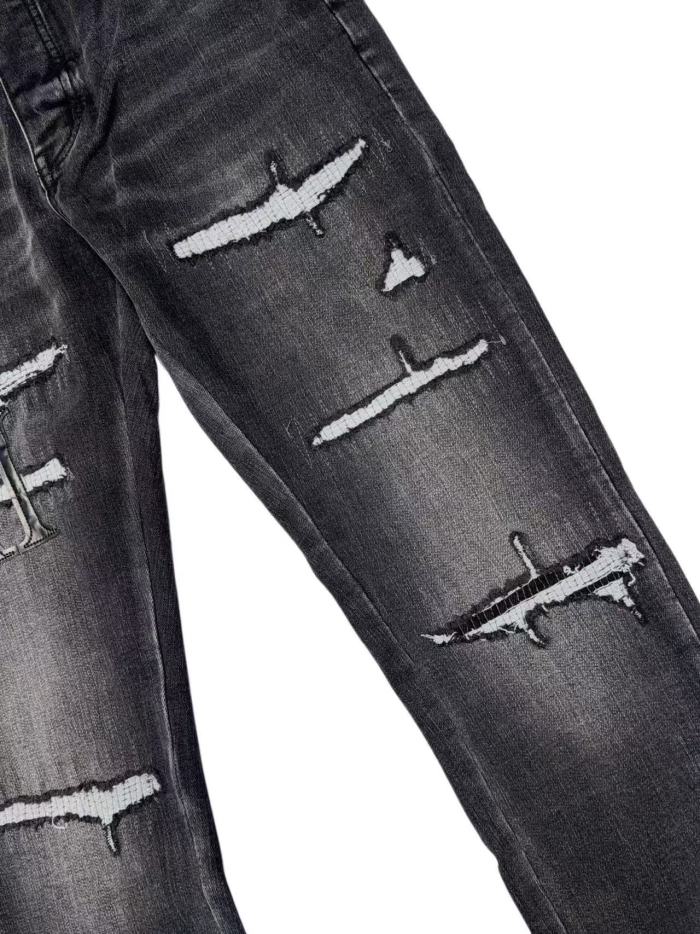 1:1 quality version  Washed Multi Layer Distressed Rip Silver Thread IRI Embroidery Jeans 29143954