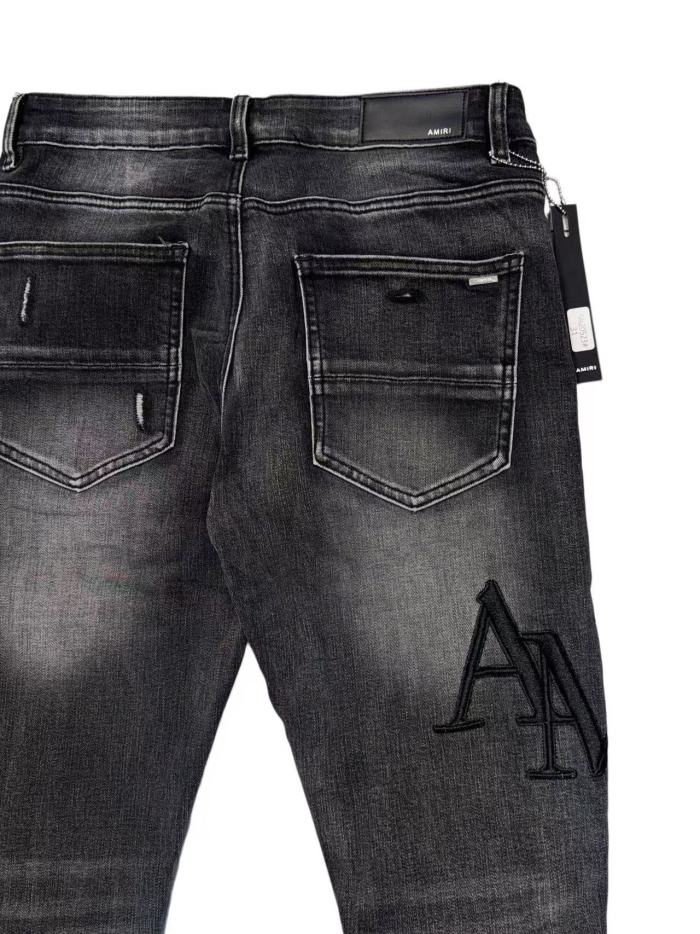 1:1 quality version Wash Multi Frayed Ripped Solid Black 3D ARI Letter Embroidery Slim Jeans 29143960