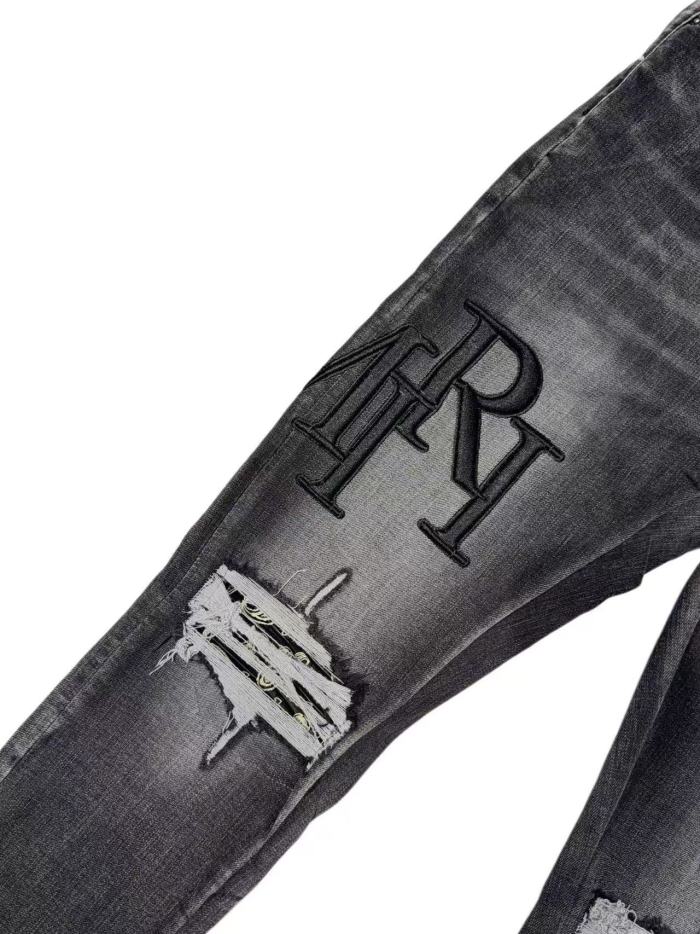 1:1 quality version Wash Multi Frayed Ripped Solid Black 3D ARI Letter Embroidery Slim Jeans 29143960