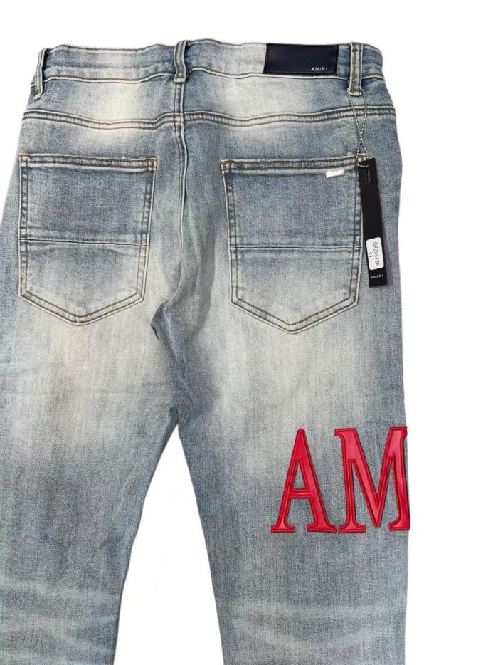 1:1 quality version Distressed Ripped Red Liner Patch Red IRI Embroidery Letter Slim Skinny Denim Jeans 29143923
