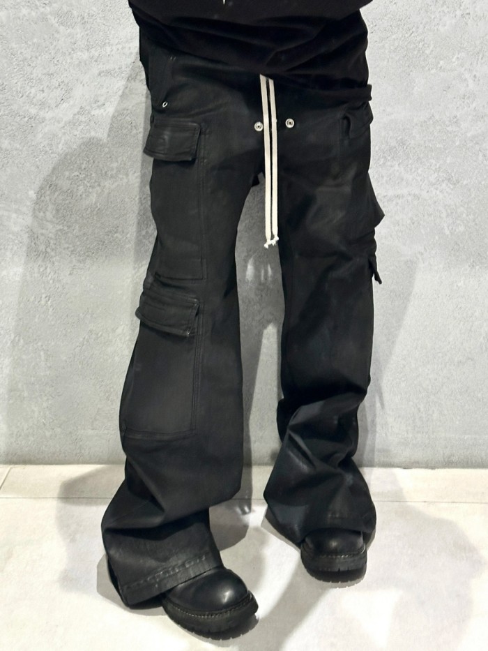 1:1 quality version Coated Wax Brushed Wide-Leg Flare Cargo Pants 29143789
