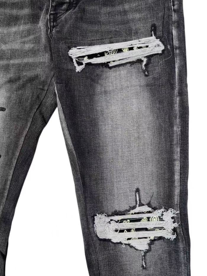 1:1 quality version Wash Multi Frayed Ripped Solid Black 3D ARI Letter Embroidery Slim Jeans 29143960