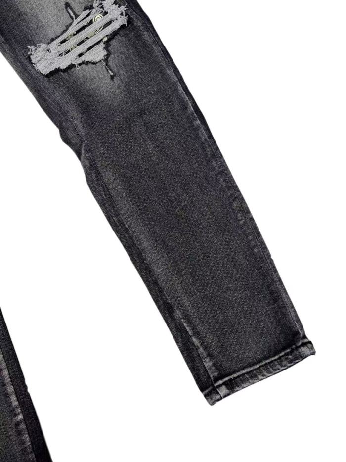 1:1 quality version Wash Multi Frayed Ripped Solid Black 3D ARI Letter Embroidery Slim Jeans 29143960