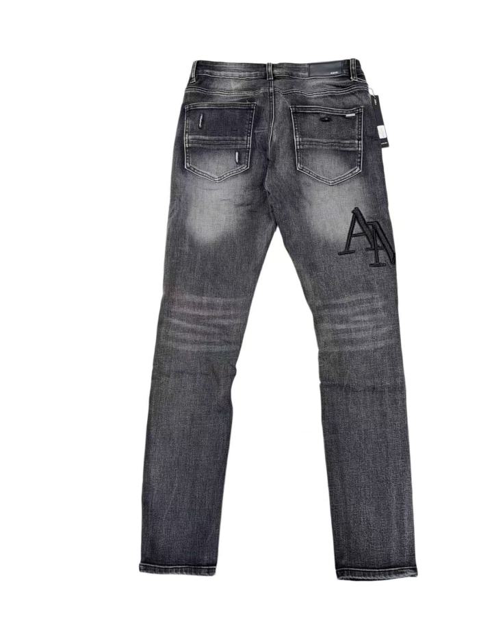 1:1 quality version Wash Multi Frayed Ripped Solid Black 3D ARI Letter Embroidery Slim Jeans 29143960