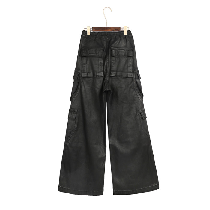 1:1 quality version Coated Wax Brushed Wide-Leg Flare Cargo Pants 29143789