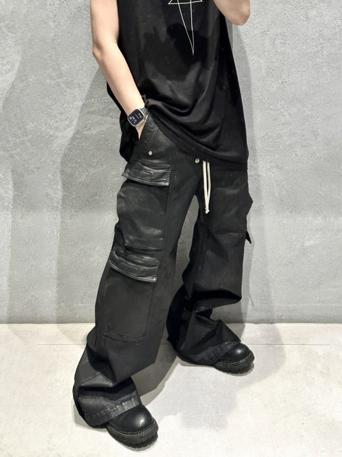 1:1 quality version Coated Wax Brushed Wide-Leg Flare Cargo Pants 29143789