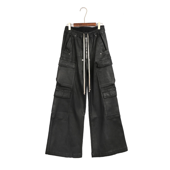 1:1 quality version Coated Wax Brushed Wide-Leg Flare Cargo Pants 29143789