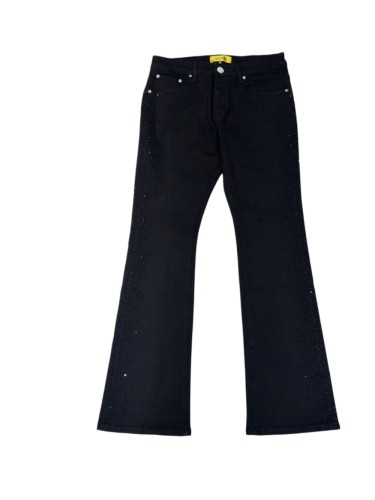 1:1 quality version Solid Black Gradient Hot Fix Rhinestone Side Panel Flare Denim Jeans 29143986