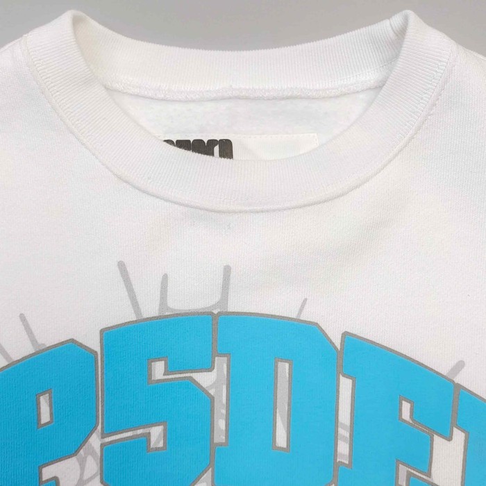 [Big & Tall for weights up to 220 lbs]1:1 quality version Blue Letter Gray Mesh Print Crew Neck Sweatshirt & Shorts Set 29168716