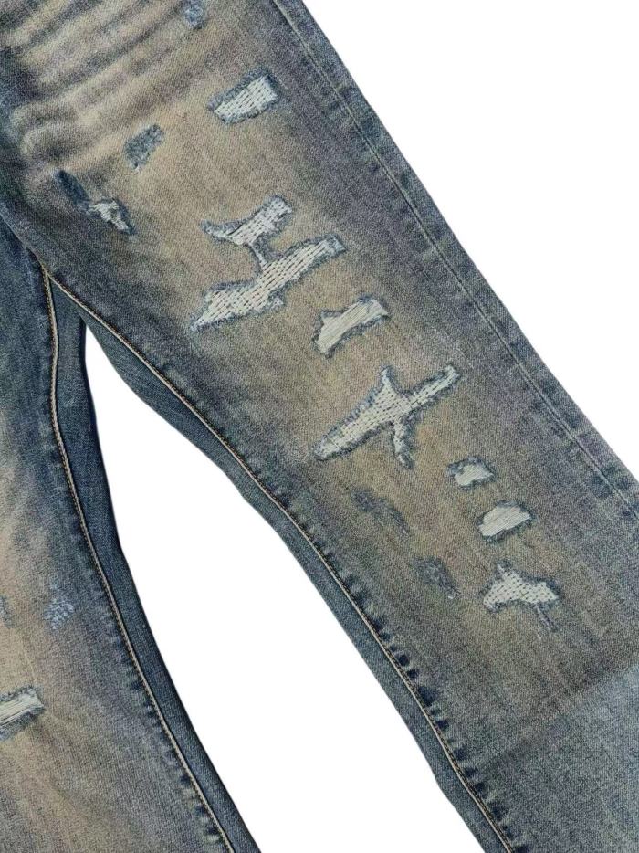 1:1 quality version Vintage Washed Distressed Flare  Destroyed Bootcut Denim Jeans 29164287