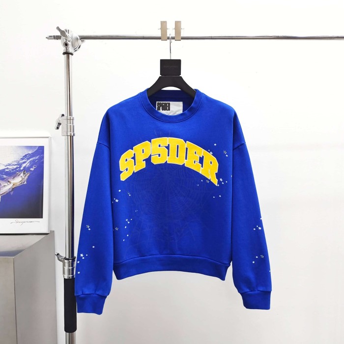 [Big & Tall for weights up to 220 lbs]1:1 quality version Yellow Letter Blue Mesh Print Crew Neck Sweatshirt & Shorts Set 29168715