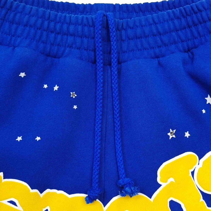 [Big & Tall for weights up to 220 lbs]1:1 quality version Yellow Letter Blue Mesh Print Crew Neck Sweatshirt & Shorts Set 29168715