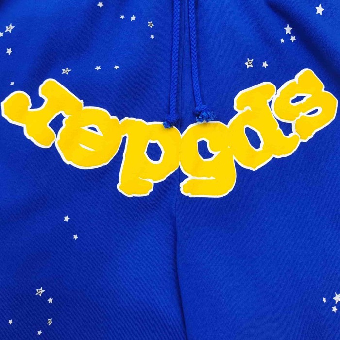 [Big & Tall for weights up to 220 lbs]1:1 quality version Yellow Letter Blue Mesh Print Crew Neck Sweatshirt & Shorts Set 29168715