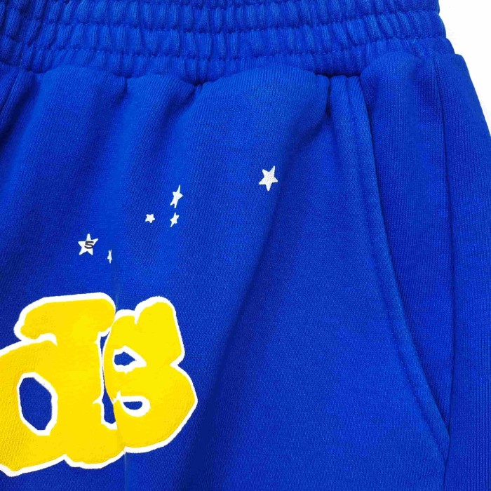 [Big & Tall for weights up to 220 lbs]1:1 quality version Yellow Letter Blue Mesh Print Crew Neck Sweatshirt & Shorts Set 29168715