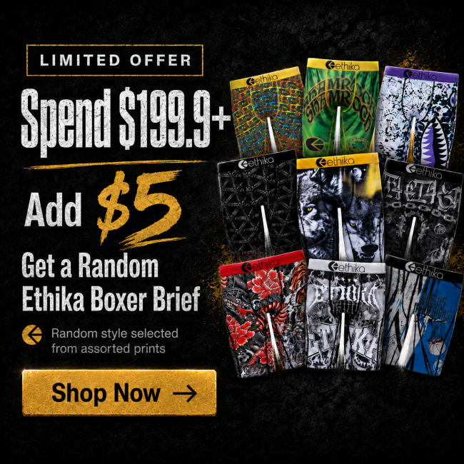 Spend $199.9+, Add $3 for a Random Ethika Boxer Brief