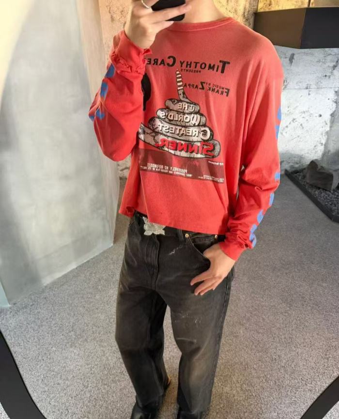 [Big & Tall for weights up to 220 lbs]1:1 quality version East of Eden Print Washed Long Sleeve T-shirt 29166498