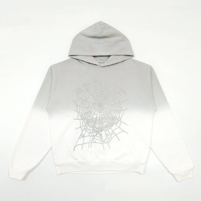 [Big & Tall for weights up to 220 lbs]1:1 quality version Gray White Dip-Dye Spider Web Print Hoodie & Pants Set 29168717