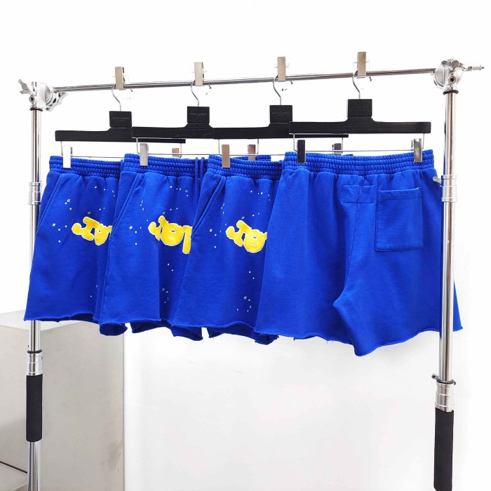 [Big & Tall for weights up to 220 lbs]1:1 quality version Yellow Letter Blue Mesh Print Crew Neck Sweatshirt & Shorts Set 29168715