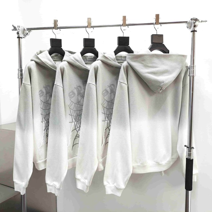 [Big & Tall for weights up to 220 lbs]1:1 quality version Gray White Dip-Dye Spider Web Print Hoodie & Pants Set 29168717