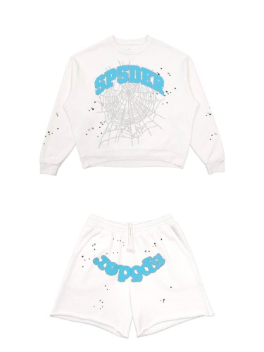 [Big & Tall for weights up to 220 lbs]1:1 quality version Blue Letter Gray Mesh Print Crew Neck Sweatshirt & Shorts Set 29168716